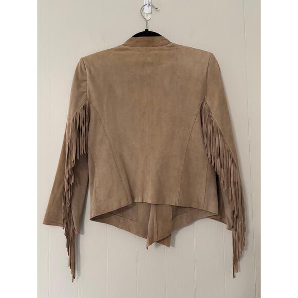 Lamarque Size 2 Fringe Arm Short Waist Drape Collar Leather Evening Coat - Picture 6 of 6